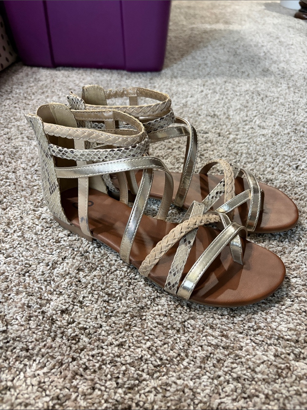 SO Metallic Gold Braided Gladiator Sandals